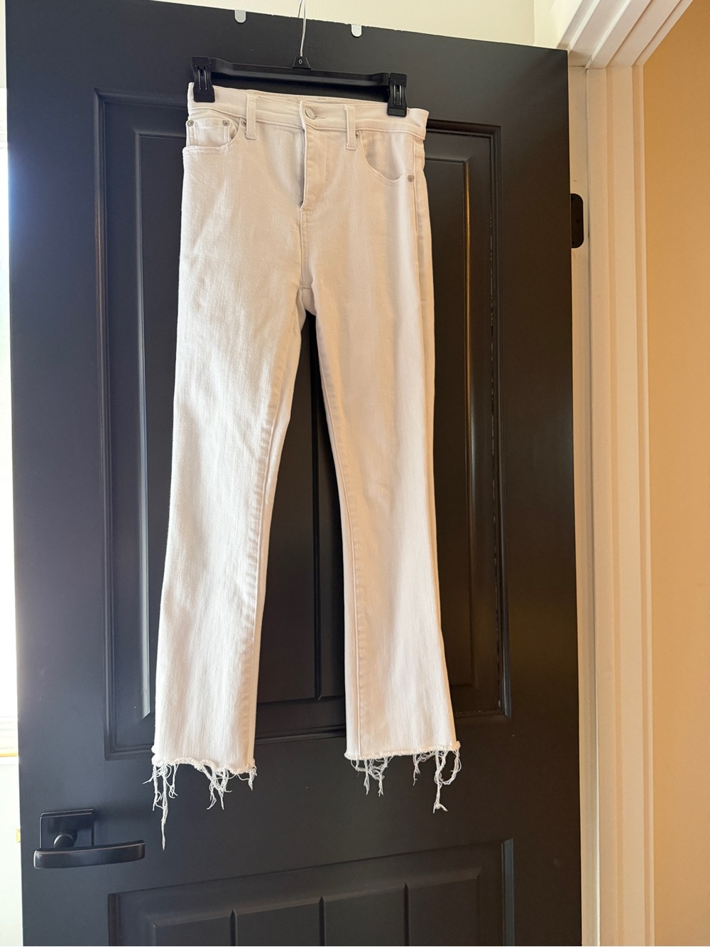 pistola White Straight-Leg Jeans with Frayed Hem- Pistols